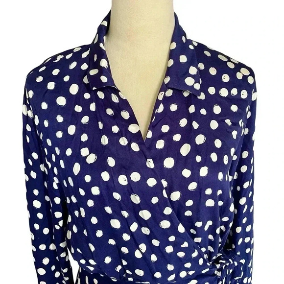 Velvet by Graham & Spencer Kenia Waist Tie Navy Polka Dots Midi Dress Women Sz S - Picture 5 of 9